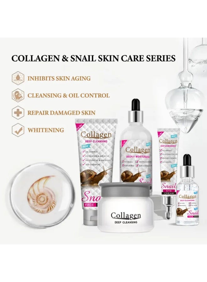 Aichun beauty Collagen & Snail Skin Care Set, Collagen Snail Mucin Skincare Set with Collagen Facial Wash Facial Serum Eye Cream Face Cream & Body Serum, Anti-Aging Moisturizing Whitening Anti-Wrinkle Skin Care Sets - Image 3
